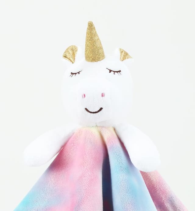 Detalle 2 de CREVENT Baby-Schmusetuch (34 x 34 cm) – Plüsch-Schnuffeltuch für Neugeborene ab 0 Monaten, Rosa Einhorn