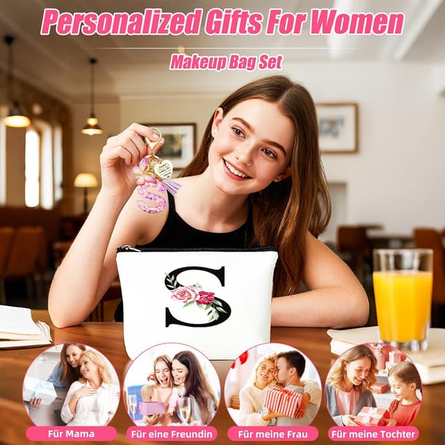 Thumbnail 6 de TUZELIYA personalisierte Kosmetiktasche mit Buchstaben-Anhänger (S) – Geschenkidee für Frauen, Mütter & Brautjungfern