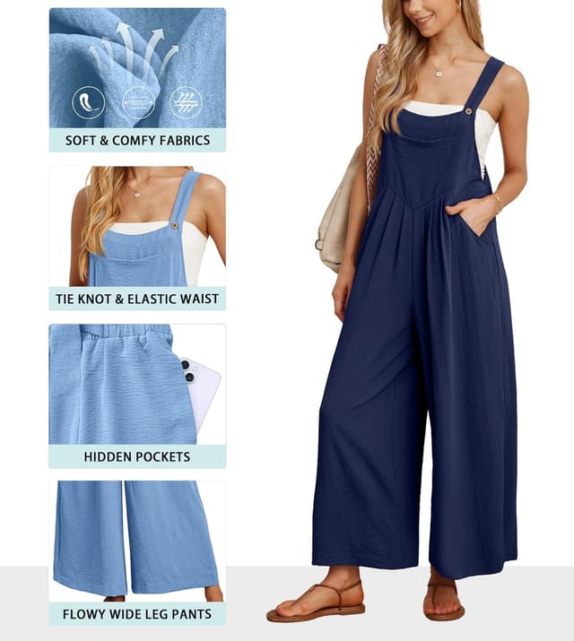 Detalle de IWOLLENCE Damen-Latzhose mit verstellbaren Trägern und Holzknöpfen – Sommer-Latzhosen-Overall im lockeren Schnitt