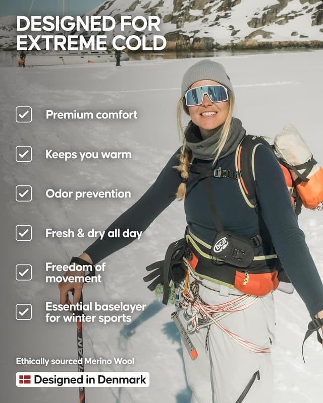 Detalle de Danish Endurance Merino Wool Base Layer Set (250g/m²) for Women – Heavyweight Winter Ski & Snow Sports