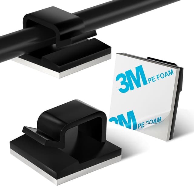 Detalle de KGROTE 100 Kabelhalter mit selbstklebender Kabelführung – Kabelclips für Outdoor & Deko-Organisation (Mittel, Schwarz)