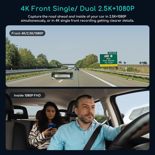 Detalle 2 de COOAU D30S 4K Dash Cam with GPS