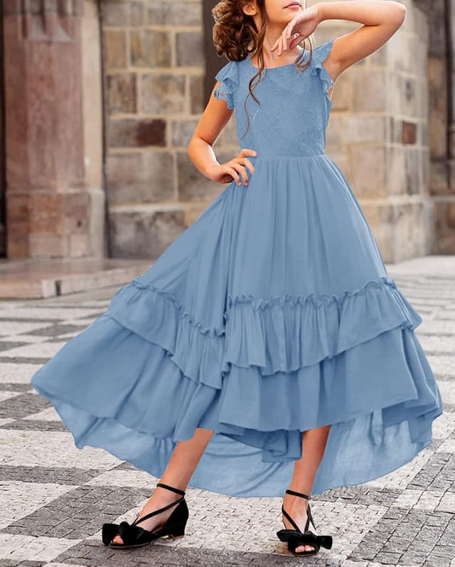 Thumbnail 6 de HOSIKA Girls Lace Boho Flower Girl Dress with Ruffle Sleeves (A-Line, 6–12 Years)