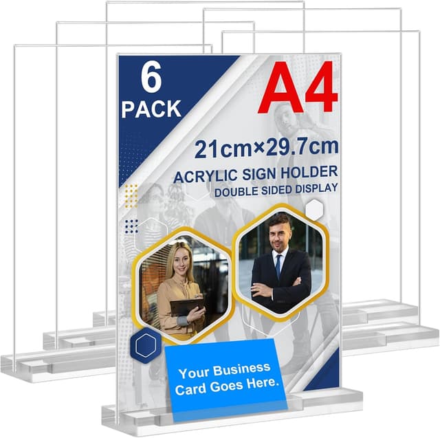 Detalle de Arrobust Tischaufsteller A4 mit Visitenkartenhalter (6er-Set) aus Acryl