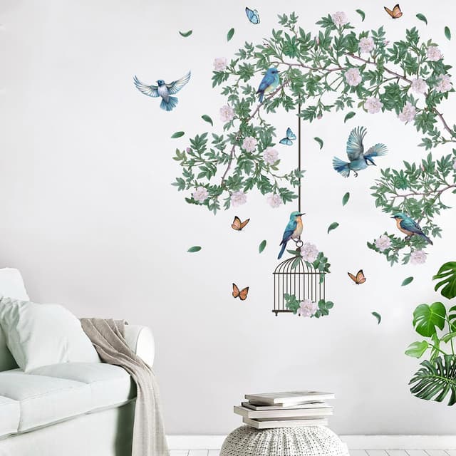 Thumbnail 6 de HPUINB Green Plants & Birds wall stickers with tropical leaves (removable palm tree mural)