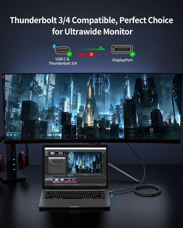Detalle de Silkland USB-C to DisplayPort 1.4 Cable (8K 60Hz, 4K/2K up to 240Hz) Thunderbolt 4/3 to DP