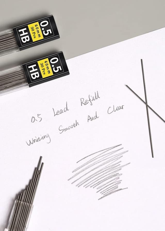 Detalle de KMEIVOL 450 pcs 0.5mm pencil lead refills (HB) with 2 erasers for 0.5mm mechanical pencils