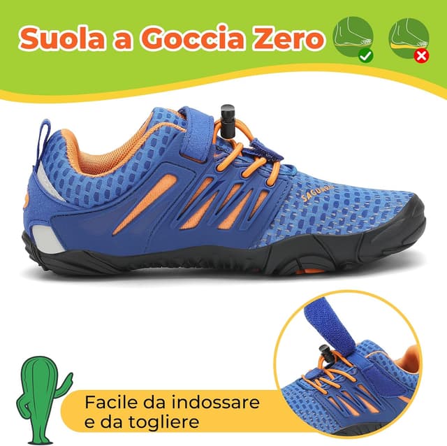 Detalle 2 de SAGUARO Barefoot Shoes bambini traspiranti con punta a cinque dita, suola antiscivolo e plantilla estraibile (Gr. 24–36)