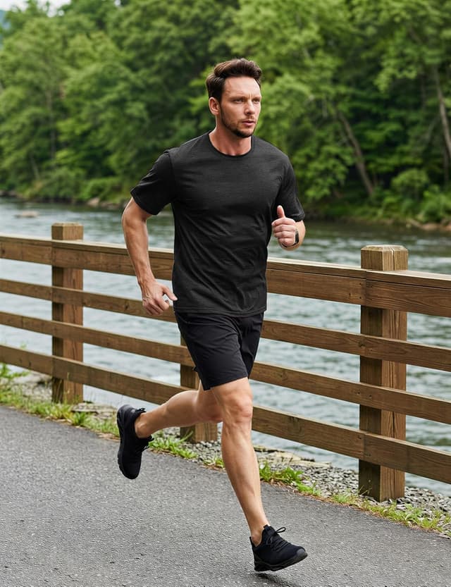 Detalle de MAGCOMSEN Men’s Quick-Dry Running T-Shirts (Short Sleeve, Heather Grey) – Lightweight Moisture Wicking Gym Tops