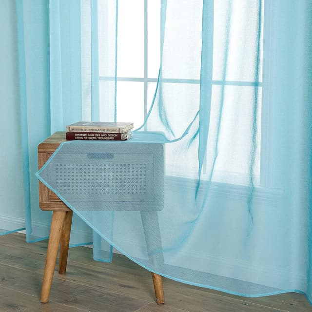 Detalle de MIULEE – Lot de 2 panneaux voilages à œillets effet lin 140x280 cm bleu ciel