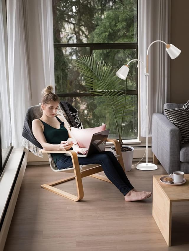 Thumbnail 6 de ANTENLICHT Lampada da terra bianca con attacco E27, 2 teste ruotabili a 360° e altezza 159 cm