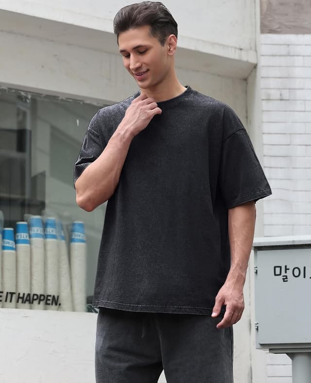 Detalle de Men's Cotton T-Shirts Oversized Unisex Short Sleeve Loose Basic Tee (Heavy Cotton, Mineral Wash)