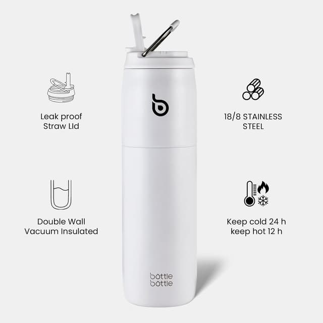 Detalle de Bottle Bottle Insulated Water Bottle 950ml (32oz) with Straw and Handle — White