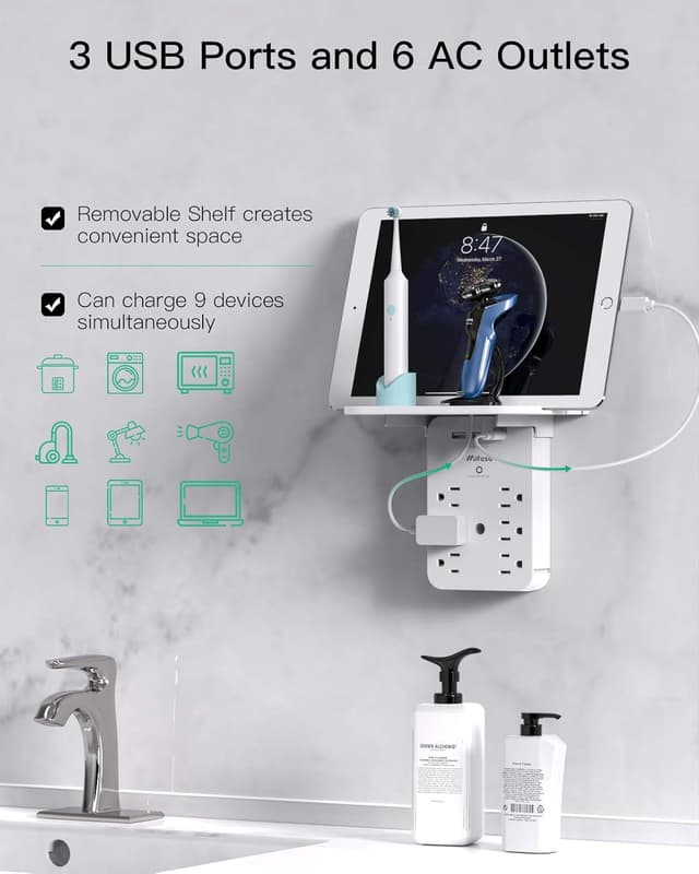 Thumbnail 1 de Wall Outlet Extender with Surge Protector 490J