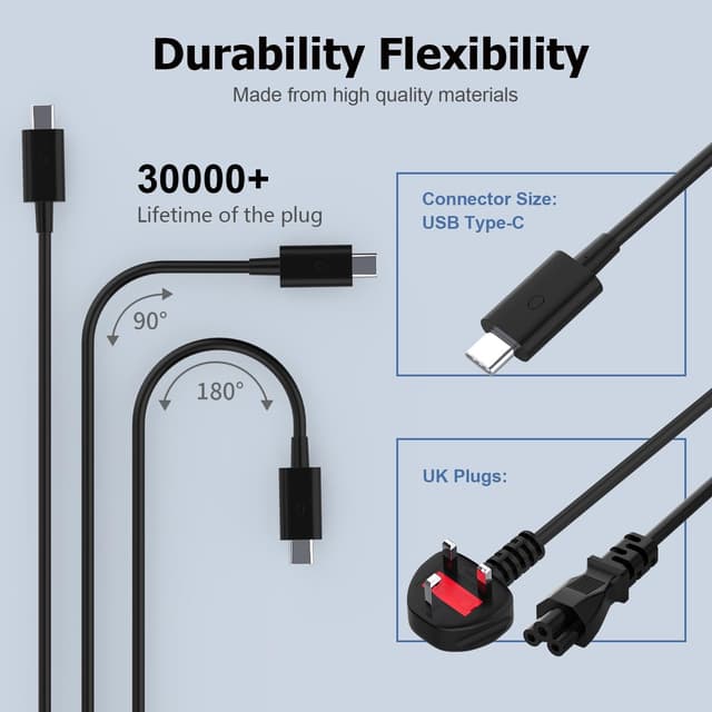 Detalle de 130W USB-C Laptop Charger (Type C) compatible with Dell XPS & Precision models – 20V 6.5A