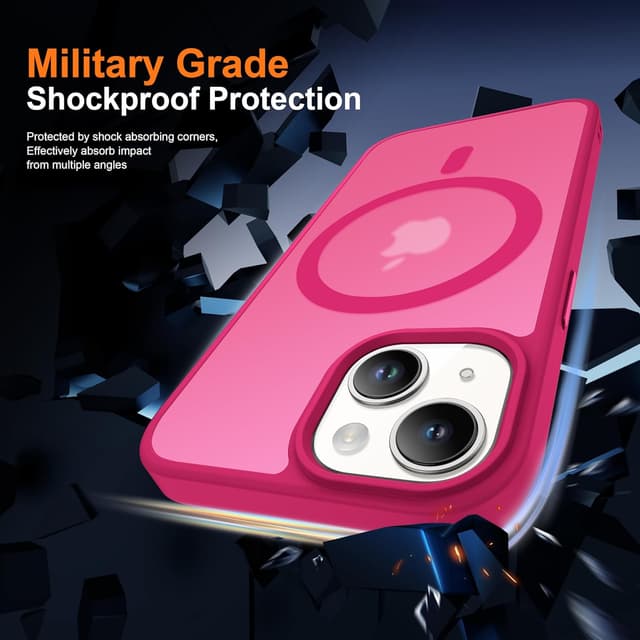 Detalle de ORETECH Magnetische Hülle für iPhone 15 Plus (Mag-Safe) mit 2 Displayschutzfolien & 1 Kameraschutz – stoßfest, transluzente Rückseite in Hot Pink