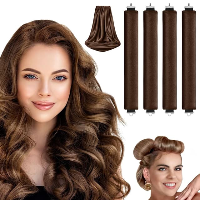 Detalle de LOPHE 4er Set hitzefreie Lockenwickler für Overnight Blowout – Lockenband ohne Hitze