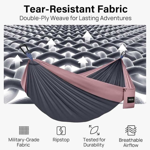 Detalle de Kootek Camping Hammock (Portable Hammocks with Tree Straps & Attached Carry Bag) — lightweight camping hammock for travel, hiking, beach