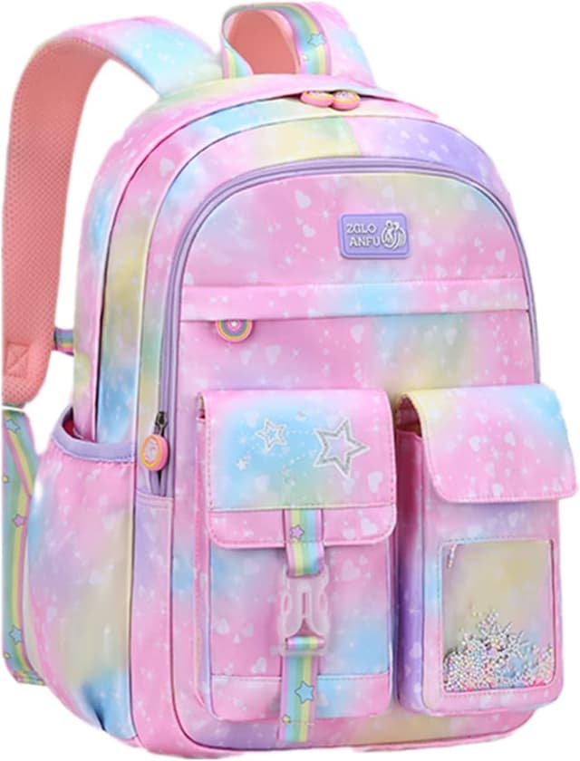 Detalle de VIDOSCLA Cute Colourful Casual Daypack for Girls (Gradient Pink) – Kids School Backpack, 29 x 16 x 41cm