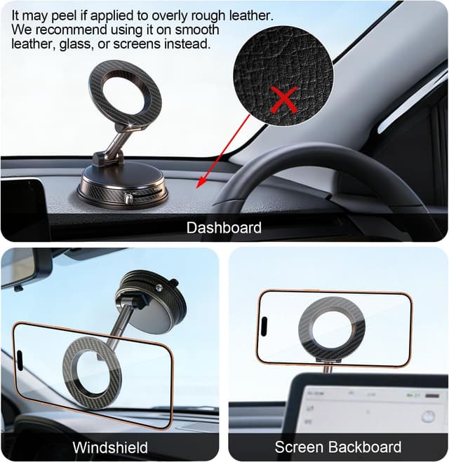 Detalle de Uprosdik Black Magnetic Phone Holder for Car with 3000gf N55 magnet and 360° adjustment (Orange)