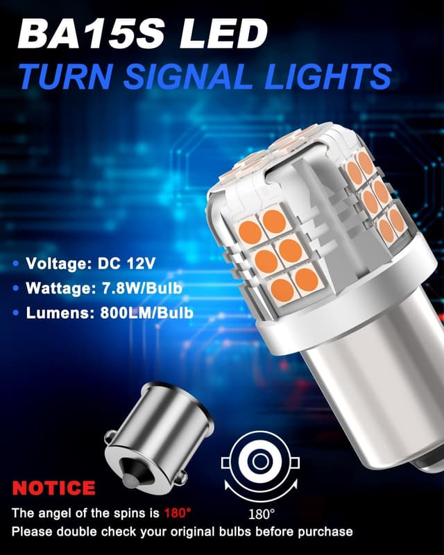 Detalle 2 de GZ5CG 2PCS 1156 BA15S Amber Yellow LED Bulbs (382 / P21W) for 12V indicator lights (non-Canbus)