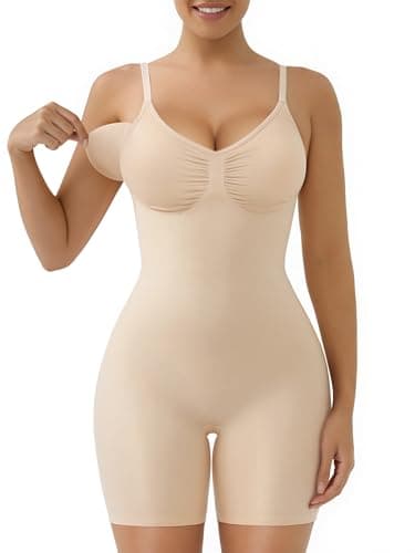 Detalle de SHAPERX SAHPERX Body reductor invisible para mujer con control de abdomen y almoadillas extraíbles (Beige, S/M-Plus)