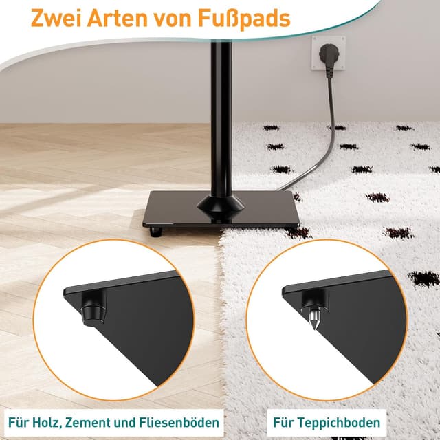 Detalle de ELIVED supporto universale per altoparlante da 808 mm con base in vetro e gestione cavi integrata (fino a 10 kg)