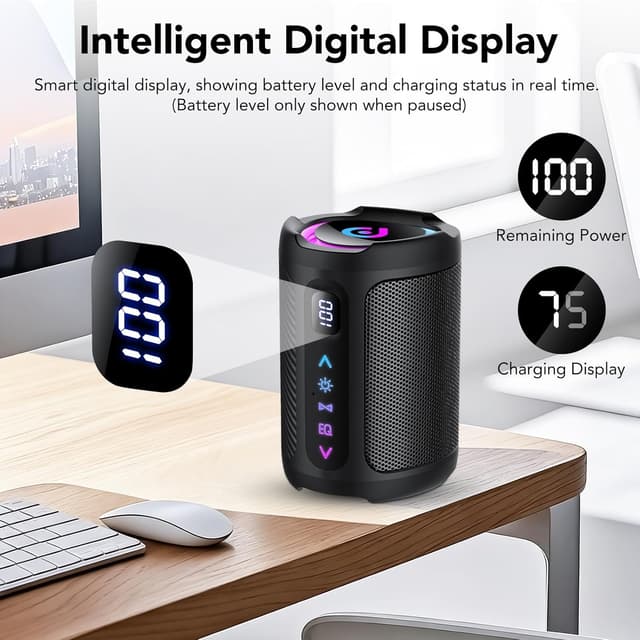 Detalle de aowoka Bluetooth-Lautsprecher mit Licht, Bluetooth 5.4 & IPX7 – tragbare Musikbox für Outdoor, Party & Sport