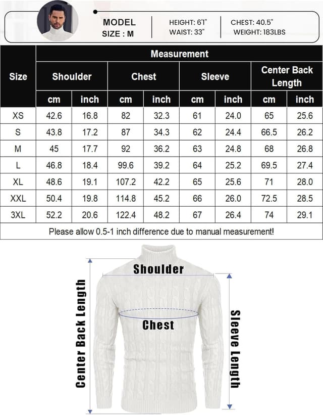 Detalle 2 de COOFANDY maglione da uomo a collo alto a maniche lunghe in maglia fine slim basic