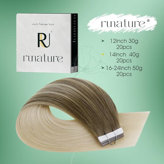 Detalle de RUNATURE Extensiones Adhesivas Pelo Natural Rubio Platino 50cm
