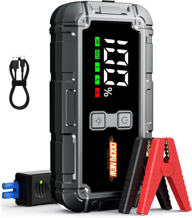 Detalle de OGORI 7000A Jump Starter Power Pack with LCD screen and LED emergency light for 12V vehicles