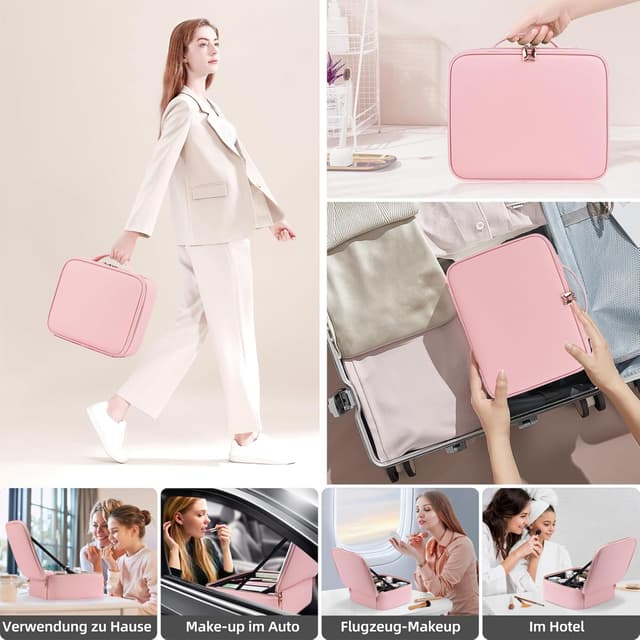 Detalle de Reise-Makeup-Tasche mit beleuchtetem Spiegel – Make-up Organizer Koffer mit 3 Lichtmodi und wasserdichtem PU-Leder