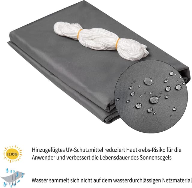 Detalle de WOLTU Voile d’ombrage rectangulaire 2x3 m gris imperméable anti-UV 93%, polyester PU