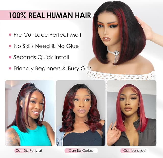 Detalle de Perruque Femme Naturelle Highlight 1B/99J Pre Cut Lace Glueless Wig