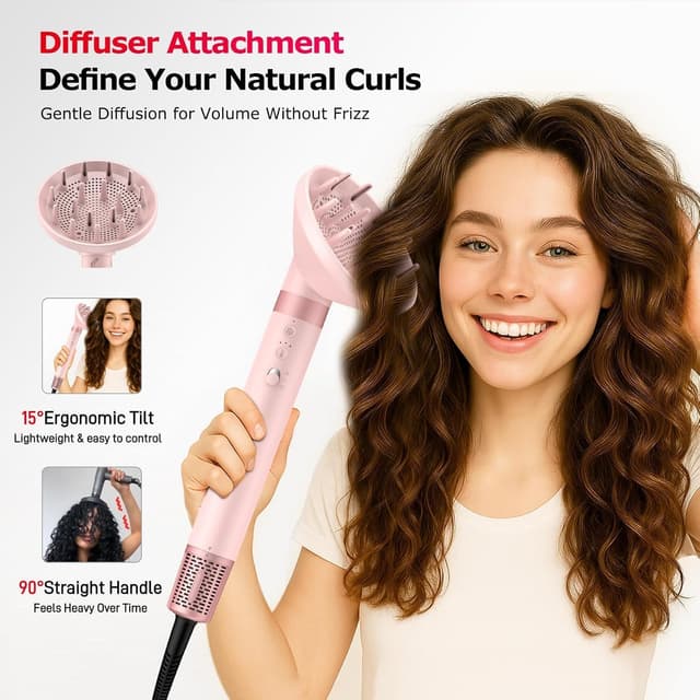 Detalle 2 de MESCOMB 5 in 1 High-Speed Hot Air Styler (Pastel Pink) — dryer brush, auto-wrap curls & diffuser