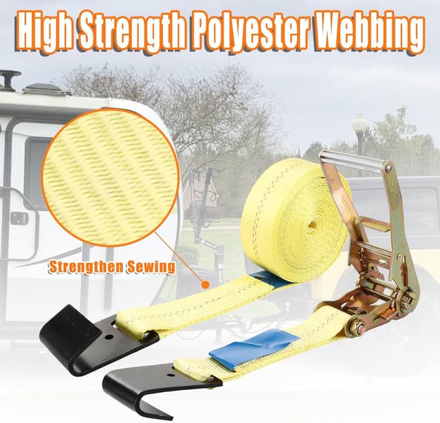 Detalle 2 de YOUNTHYE 2 Set Ratchet Straps (5CM x 6M) with Flat Hooks, 10000 LBS Break Strength