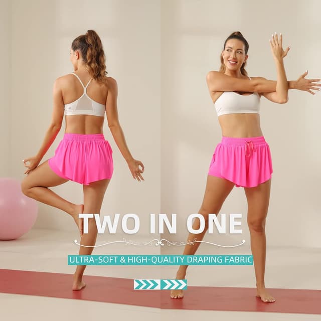 Detalle de Flowy Athletic Shorts for Women (2-in-1 Double Layer) — Running, Tennis, Butterfly Style