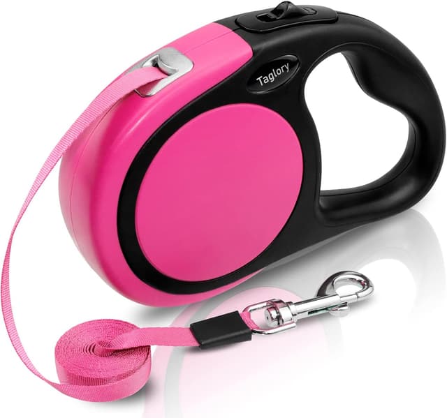 Detalle de Taglory Retractable Dog Lead 5 m (Extendable No-Tangle Nylon Tape) – Pink, up to 20 kg