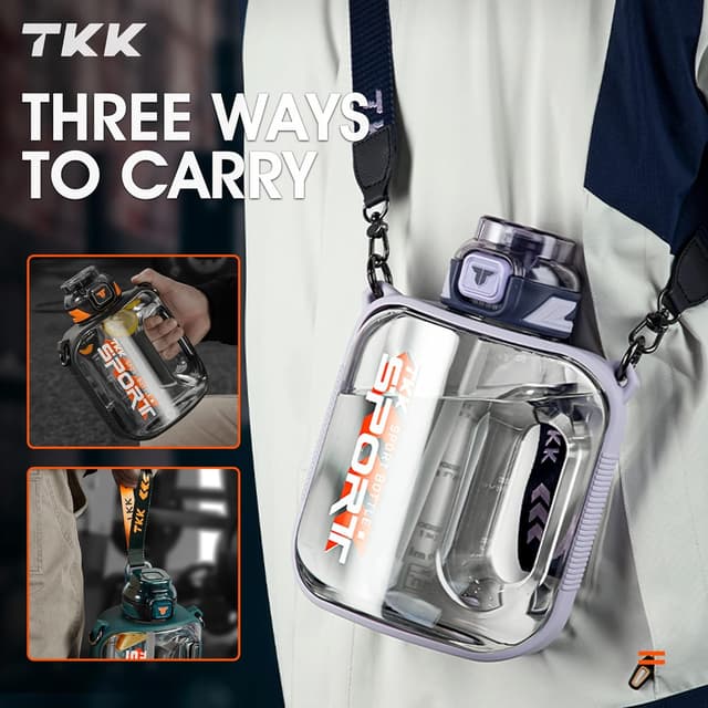 Detalle de TKK Half Gallon Water Bottle Jug with Straw (BPA-Free Tritan, 64 Oz) – Dishwasher Safe Jug for Gym, Travel & Outdoor