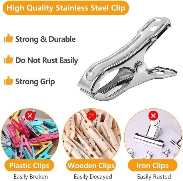 Detalle 2 de 40-Pack Stainless Steel Greenhouse Netting Clips (5cm) – Garden Clamp Pegs for Plant Nets, Film & Washing Line