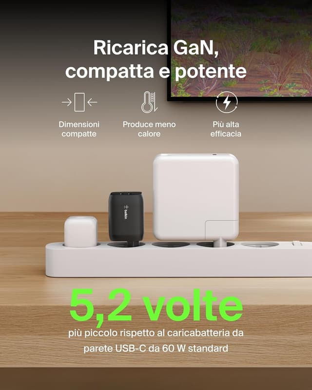 Detalle 2 de Belkin Gaming Doppio Caricatore da Muro USB-C da 65W con GaN per Nintendo Switch 2 e dispositivi USB-C PD (nero)