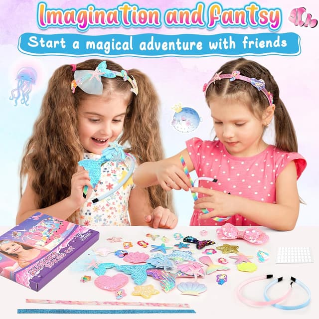 Detalle de Pourbibi Haarreifen Mädchen Meerjungfrau DIY-Bastelset (Haarschmuck zum Selbermachen) ab 5 Jahren