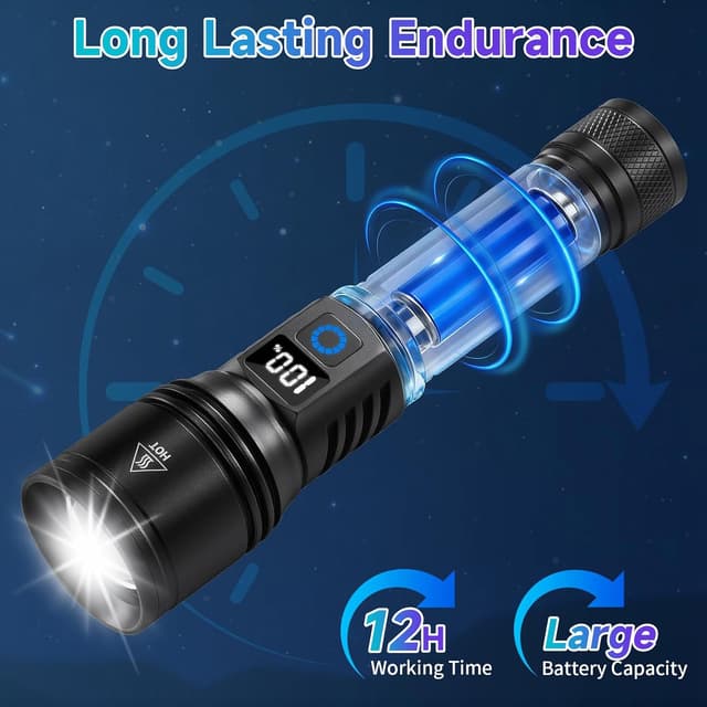 Detalle de Rechargeable Flashlights High Lumens 2-Pack (5 Modes) with LCD Power Display, Type-C Charging, Tactical Focus Beam