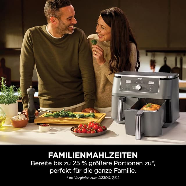 Detalle de Ninja Dual Zone Digital Air Fryer DZ400EU – 2 Schubladen, 6-in-1 Heißluftfritteuse, 9,5 L, Metallic Grau