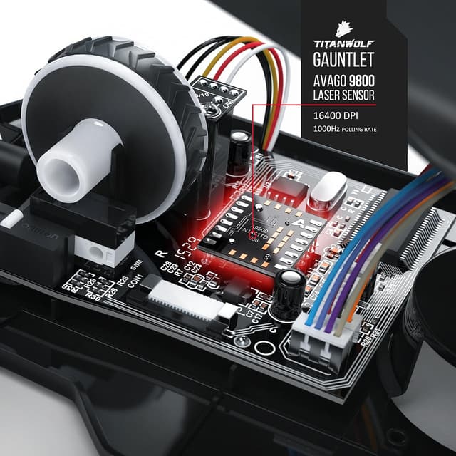 Detalle de Titanwolf Gauntlet Wired Gaming Mouse (USB) mit bis zu 16.400 DPI, 18 Tasten und konfigurierbarer LED-Beleuchtung