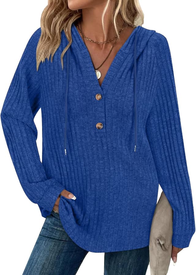 Detalle de Women’s drawstring V-neck long-sleeve hoodie jumper (65% rayon blend) with button front
