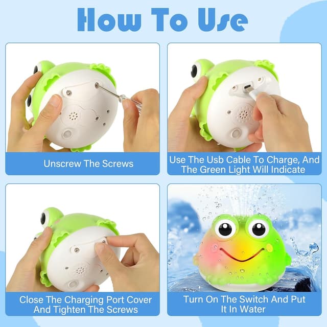 Detalle de Withosent Frosch-Badewannenspielzeug mit automatischem Wasserspray und LED-Licht (wiederaufladbar, IPX8)