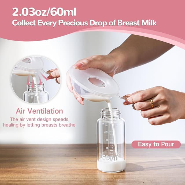 Detalle de Qmibaby Breast Milk Collector (2 Pack) – 60ml BPA-free nursing cups with leak-proof shells