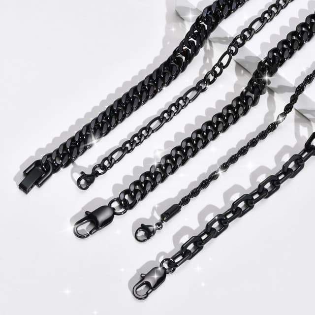 Detalle de XUANPAI Herrenarmband-Set aus Edelstahl (5 Stück) in Silber: Panzerkette, Figaro & Kuban – Längen 19/21/23 cm