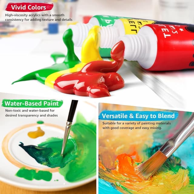 Detalle de Colourful Acrylic Stained Glass Paint Set with 12 Colours, 6 Brushes & 1 Palette